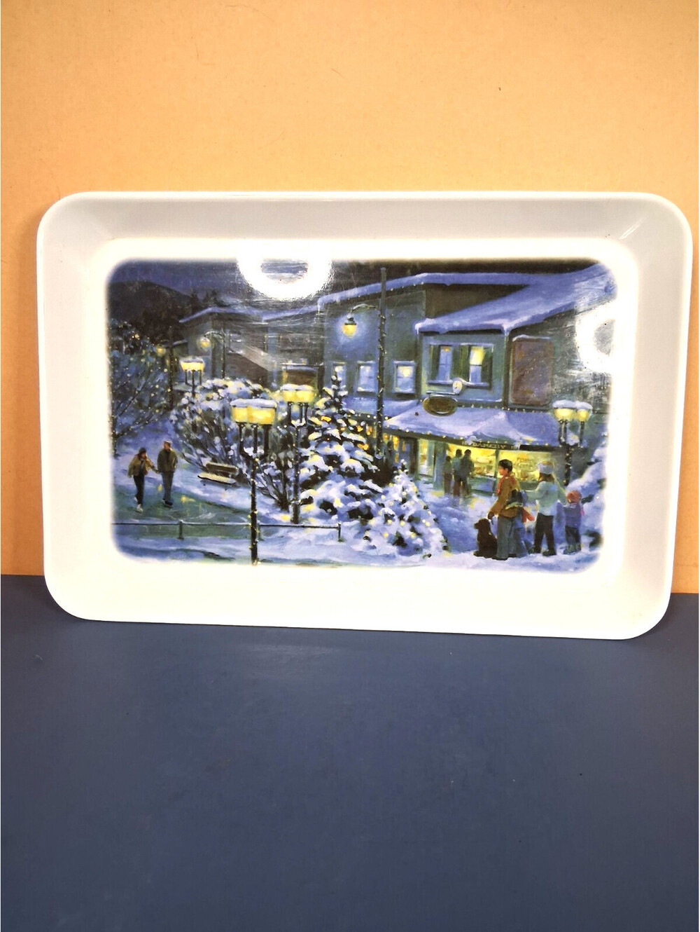 Vintage Peek Freans Biscuits Melamine Serving Tray - Cozy Winter Village Evening